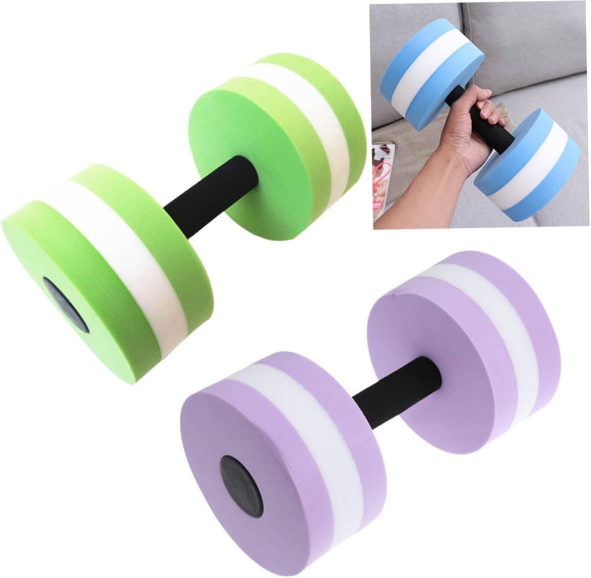 Kisangel 2Pcs Eva Floating Dumbbells for Water Exercise Durable Water Barbells for Fitness Training Lightweight Aquatic Dumbbells for Arm Cardio Workouts Purple White