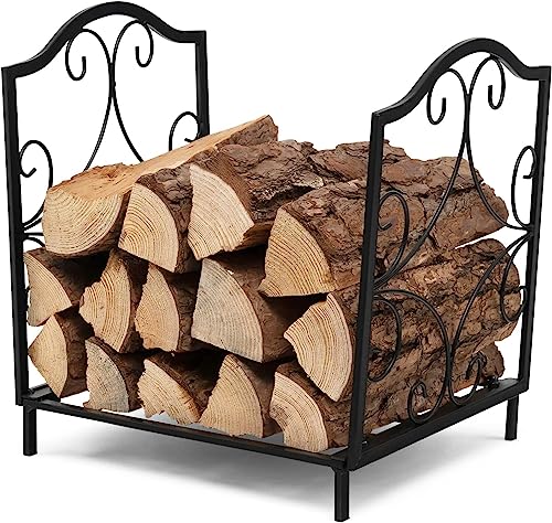 GYMAX Estantería para Leña de Metal, 44 x 32 x 39,5 cm, Soporte para Leña, Soporte para Leña para Interior y Exterior, Color Negro