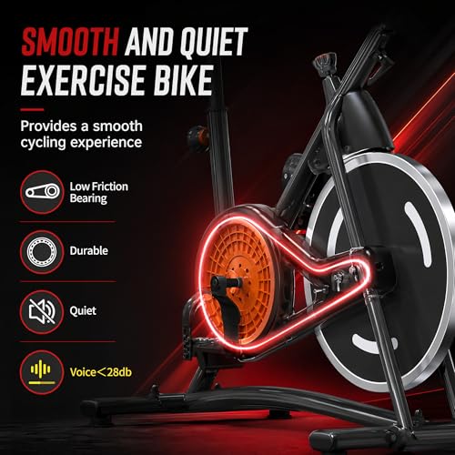Image of HOELLL Exercise Bike Stationary Bikes for Home Compact Indoor Cycling Bike | with Tablet Mount, with Exclusive Heart Rate Sensor and APP Sync, with Continuously Variable Resistance, Black&White&Red