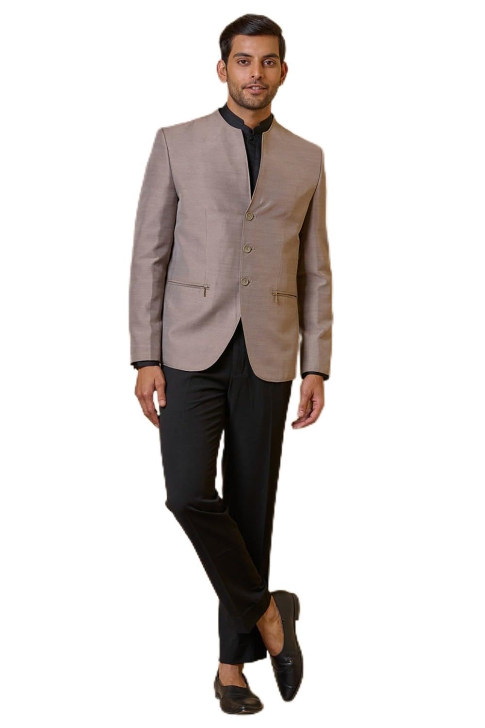 tasva Medium Grey Classic Bandhgala With Zipper Pocket Detailing For Men-picture-56