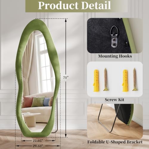 Image of Koonmi Full Length Mirror 71 inchx30 inch, Irregular Flannel Floor Mirrors