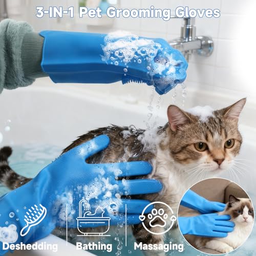 Image of 4PCS Dog washing kit,Dog Bath Brush | Dog Washing Gloves | Microfiber Large dog towel 56'' X 28'',Very suitable for bathing, swimming, outdoor activities, and camping for large and medium-sized dogs.