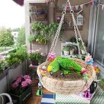 Vogelspielzeug für Papageien, Vogelnest für Papageien, Nestschaukel aus Stroh, handgewebt, natürlich, mit 4 Metallglocken, Schaukel für Vögel, Papagei – Bild 5