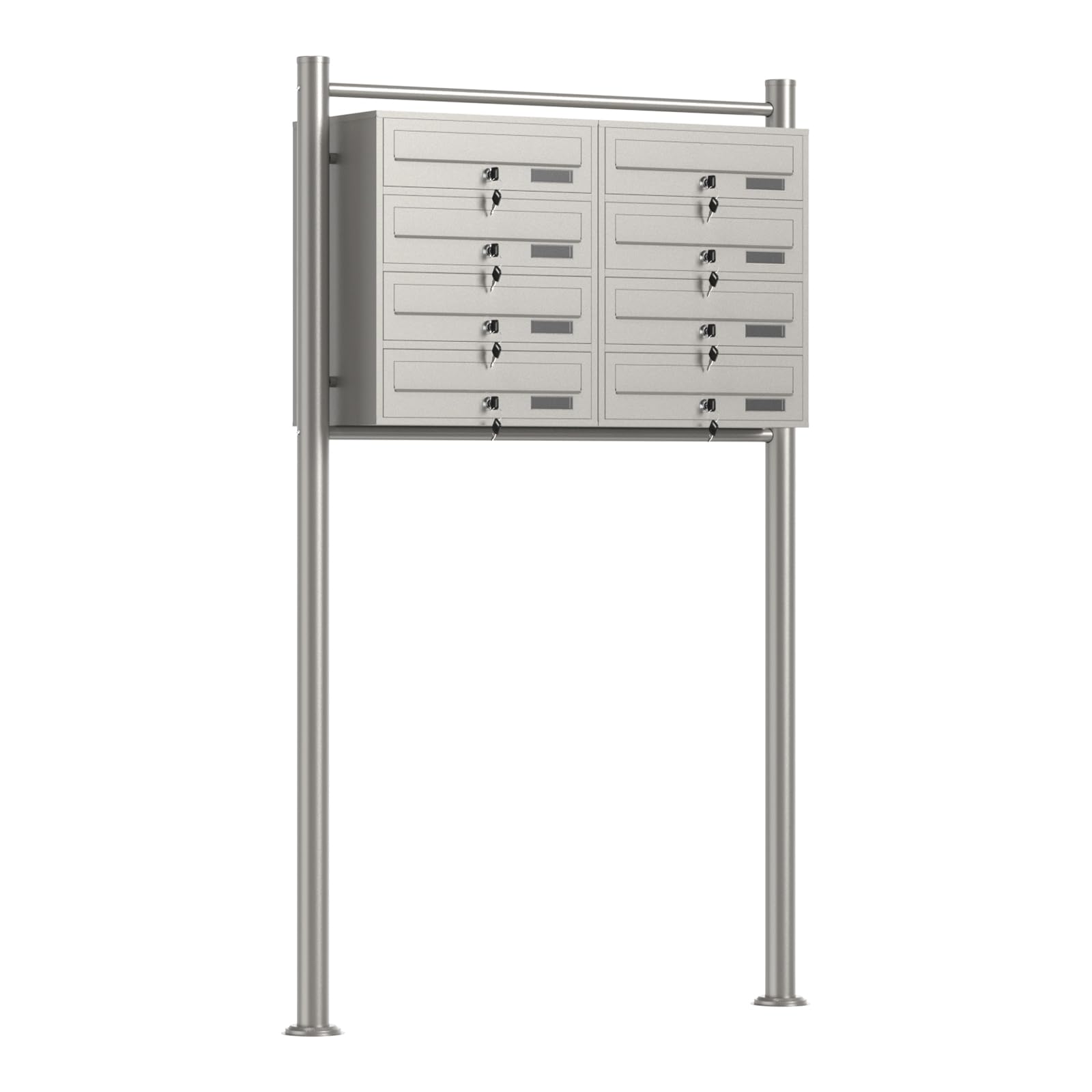 Wiltec Cassetta postale condominiale autoportante, 8 posti, acciaio inox, 945 x 270 x 1500 mm, 2 moduli