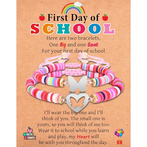 Image of First Day of School Kindergarten Preschool Gifts, Mom and Daughter Matching Bracelets Set, Back to School Gifts for Girls Daughter