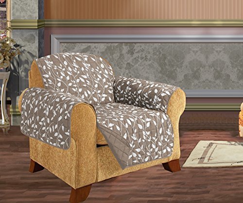 Elegance Linen Quilted Pet Dog Children Kids - Furniture Protector- Microfiber Slip Cover Natural Chair Leaf Design