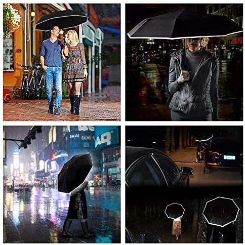 Miniatura 7 de LEAGERA Windproof Compact Umbrellas for Rain with LED Light Flashlight Umbrella, Oversized Travel Folding Umbrella Reflective Stripes Automatic