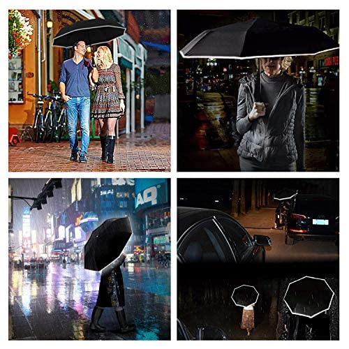 Leagera 39Inch Compact Umbrellas For Rain With Led Light Flashlight Umbrella, Travel Folding Umbrella With Reflective Stripes, Automatic Open&Close #TOP6