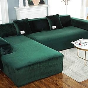 SHAFAJNC Elastische Fluwelen L-vorm Sofa Slipcover, Anti-Slip 1 2 3 4-zits Stretch Bank Cover Voor Sectionele Anti…