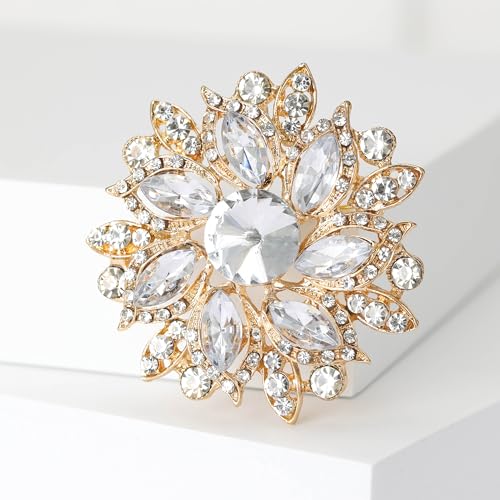 Image of Trendy Large Rhinestone Flower Brooches 8-color for Women Luxury Office Party Casual Pins Jewelry Accessories Gifts