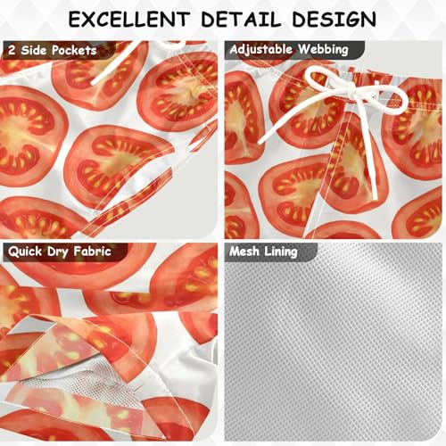 DOMIKING Tomato Slice Red Boys' Swimwear Quick Dry Swim Trunks with Pockets for Boys Beach Pool Adjustable Waist L3