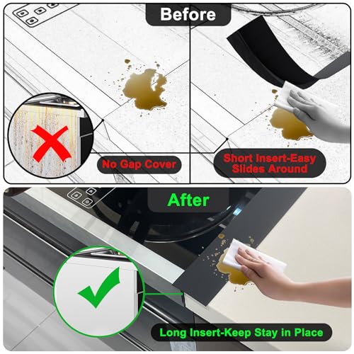Image of KindGa Silicone Stove Counter Gap Cover - 25 Inch Gap Filler 2 Pack Black | Long gap filler seals spills between kitchen appliances Stovetop oven countertop; stove gap cover, gas stove side gap covers