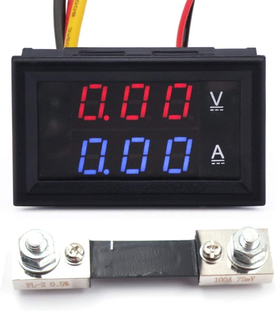 REES52 0.28" Digital Voltmeter Ammeter DC 100V 100A Amp Voltage Current Volt Amp Meter Tester 3 Bits Dual LED Display Panel with 100A/75mV Shunt(Red-Blue) (B0BTM7KN58) Amazon Price History, Amazon Price Tracker