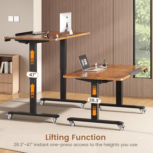Image of SEDETA 47 x 24 Inches Electric Standing Desk, 180 Tiltable Mobile Rising Computer Desk Height Adjustable with Wheels for Drawing /Writing /Gaming /Study /Home Office /Small Space, Rustic Brown