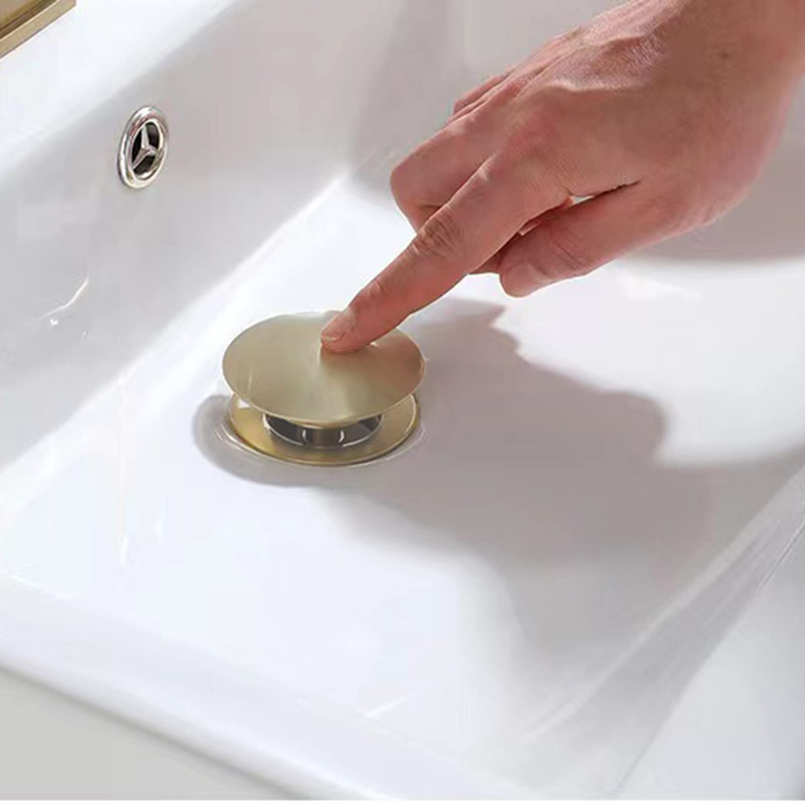 Valvola Clic-Clac Per Lavabo - Tappo Piano, Universale, Oro Spazzolato - Foto 1