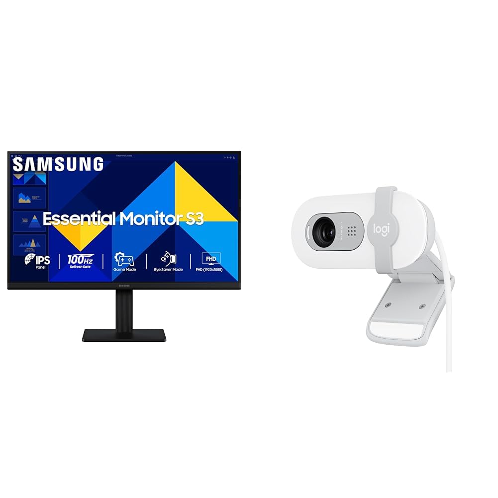 Samsung 24" (60.5 cm) S3 Flat Monitor|Super Slim Borderless Design|IPS Panel|FHD 1920 x 1080|100 Hz|5 ms|Ports-HDMI,VGA|Game Mode|Eye Saver Mode + Logitech Brio 100 Full HD 1080P Webcam-image-10
