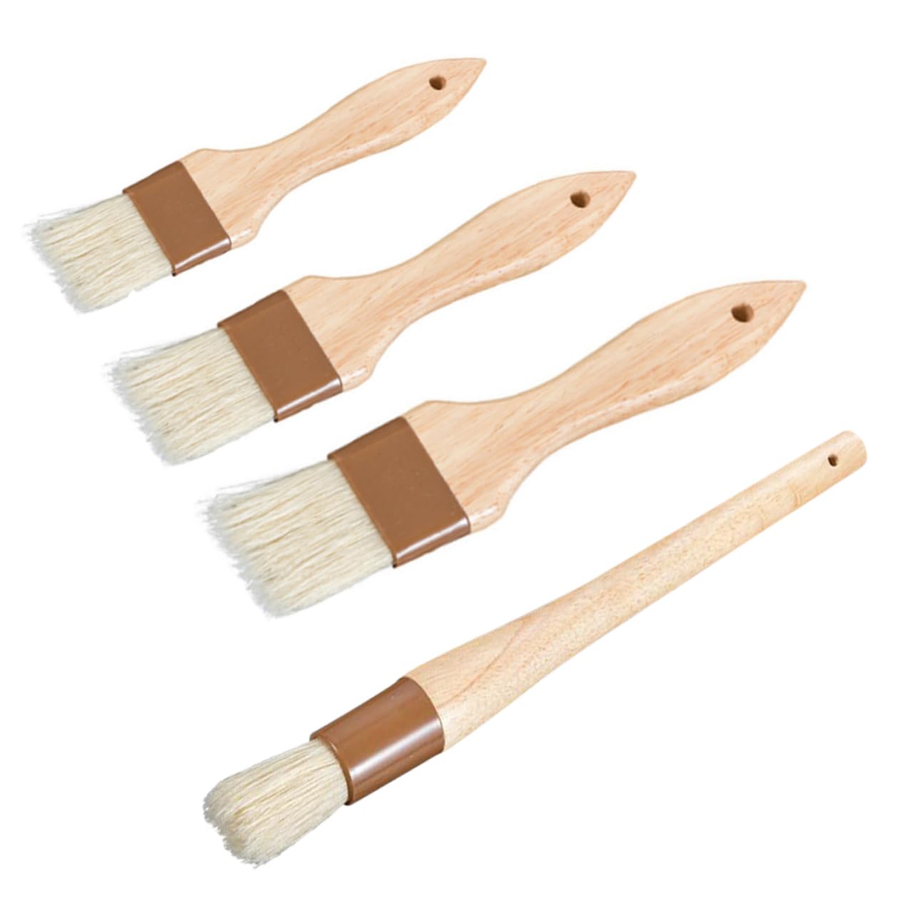 HEMOTON Barbecue Brush Set 4 in 1 Wood Handle Wool Brush for Cooking Basting Oil Sauce Non-scratch Food Grade