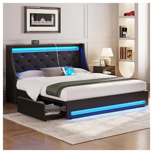 Rolanstar Full Bed Frame with LED Lighting