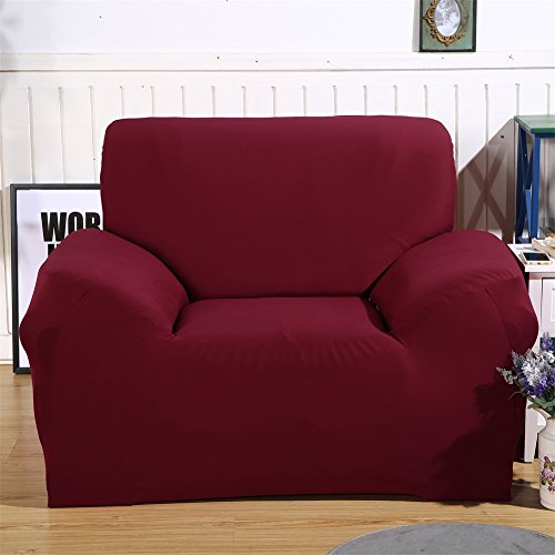 Funda de poliéster para sofá, marca HTDirect. Funda protectora de tela elástica con ajuste sencillo para sofá, rojo vino, 1 seater