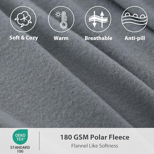 Image of Fleece Sheet Set Queen, Soft Plush Bed Sheets, 4-Piece, Grey | 100% polar fleece, plush on both sides for winter warmth; low-shedding, pill-resistant, 15-inch pocket, machine washable