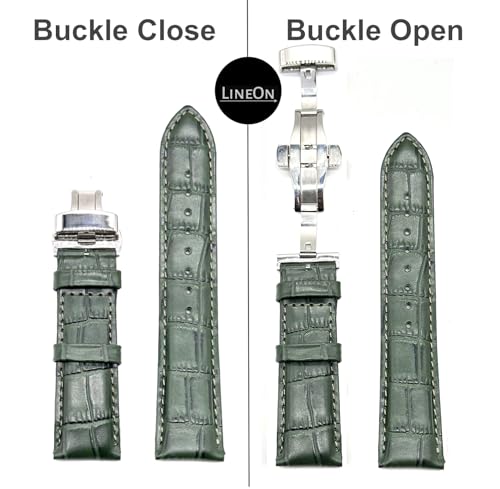 Image of Lineon 22mm Half Padded Leather Mens Watch Strap with Silver ButterFly Lock For Branded Watches Tool and Pins Include