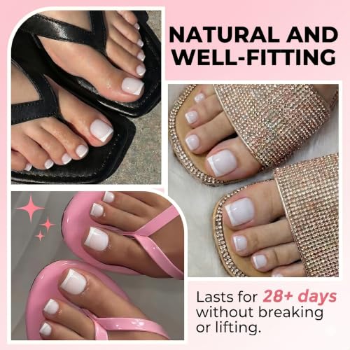 Image of UNA GELLA French Press On Toenails Milky White, 15 Sizes Pre-Etched Sharp Square Toenail Press Ons With White Tip for Women, 150PCS Toenail Extension for Home DIY Salon Pedicure Summer Gift