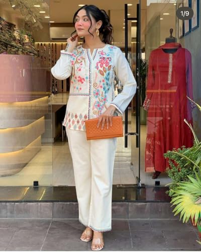 Image of SOFIYA'S TREND Women's Cotton Embroidery Straight Kurti with Pant Set