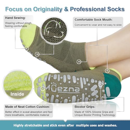Muezna Non Slip Yoga Socks for Women, Anti-Skid Pilates, Barre, Hospital Socks with Grips, Size 5-104