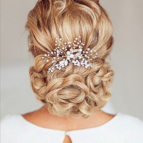 Unicra Vintage Wedding Hair Combs with Bead and Rhinestones(Gold Color)