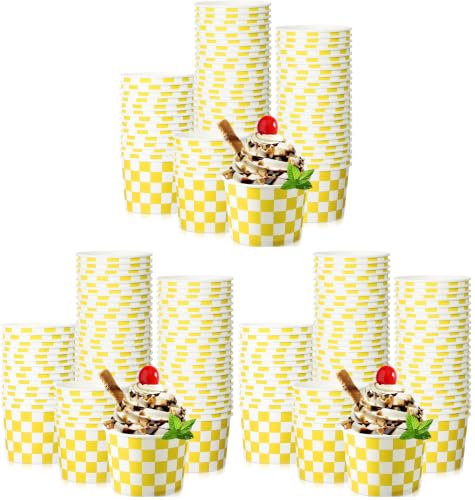 Image of Zopeal 50 Count Yellow Checkered Ice Cream Cups Disposable 9 oz Ice Cream Bowls Paper Race Car Birthday Party Supplies Snack Cups Sundae Picnic Dessert Yogurt Bowls for Food (Pack of 3)