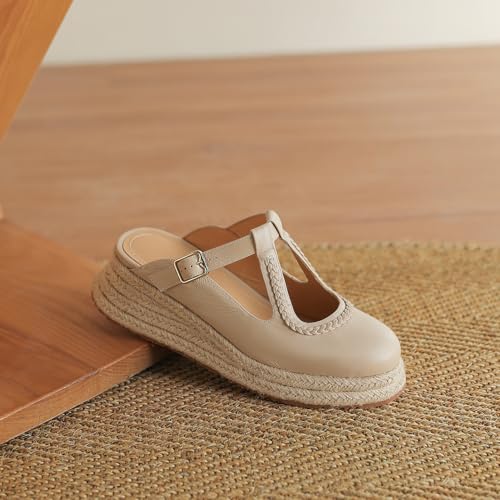 Platform Espadrilles Wedge Sandals for Women Round Closed Toe Mary Jane Dress Shoes for Casual Walk Office Shoes Cute Slip On Wedge Mule Sandals3