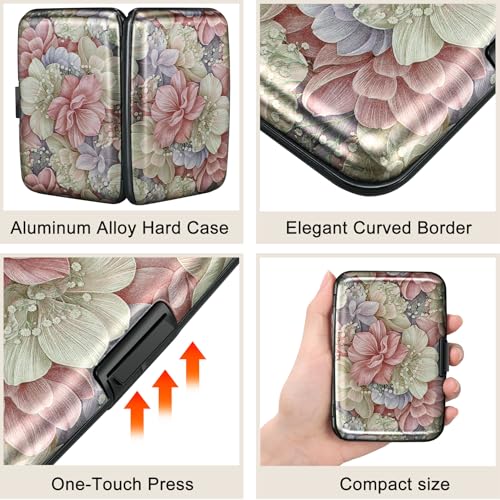 Image of ELFISH Mini RFID Aluminum Wallet Credit Cards Holder Business Card Case Metal ID Case for Men Women, Happy Flower, 4.33 x 2.95 x 0.73 inches, Rfid Wallet