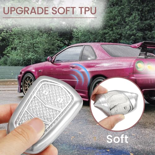 Image of for Cadillac Key Fob Cover with Fashionable Zirconia Wristlet KeyChain, Enchanting Diamond Patterns Soft Case for Escalade ATS XT4 /5 /6 XTS SRX STS (White, A2)