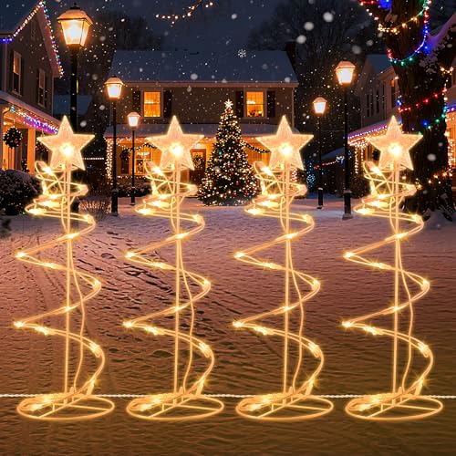 HEISOK Spiral Christmas Tree Pathway Lights 4 Pack - Warm