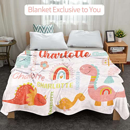 Image of Personalized Dinosaur Blanket with Name for Girl Custom Blanket for Kids