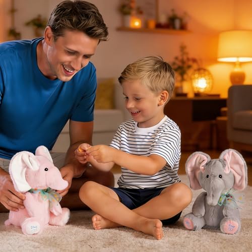 Image of Peek A Boo Elephant Stuffed Animal with Flapping Ears,Bedtime Singing Talking Elephant Plush Toys Repeats What You Say Glowing Musical Toy for Baby Christmas Birthday Gifts for Girls Boys (Gray)