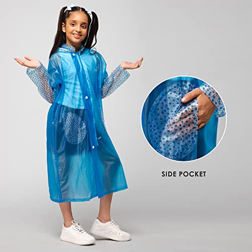 Image of THE CLOWNFISH Boys Polyester Shower Saver Series Unisex Kids Waterproof Single Layer Pvc Standard Length Longcoat /Raincoat With Adjustable Hood.