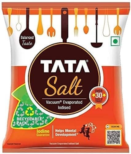 Tata Salt 1kg Premium Vacuum Evaporated Iodised Salt | Free Flow Refined Table Salt | Daily Cooking Essential | Fortified with Iodine