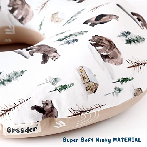 Image of GRSSDER Nursing Pillow Cover Stretchy Minky Removable Nursing Covers for Breastfeeding Pillows, Ultra Soft Comfortable Slipcover for Boy and Girls, Jungle Bear /Rainbow