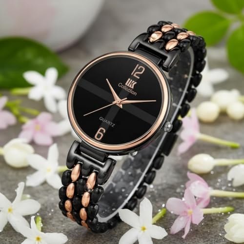 Image of IIK COLLECTION Watch for Women Round Dial |Analogue Quartz Movemnet Ladies Watch|Long Battery Life|Stainless Steel Adjustable Bracelet Chain Strap|Fancy Clasp Safety Watch for Woman
