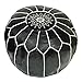 ALMADIH Coussin en cuir véritable Pouffe noir- 100% Artisanat fait main - Pouf 50x35 cm – Tabouret ottoman Coussin de sol marocain oriental repose pieds ottoman siège fauteuil Salon ou Chambre