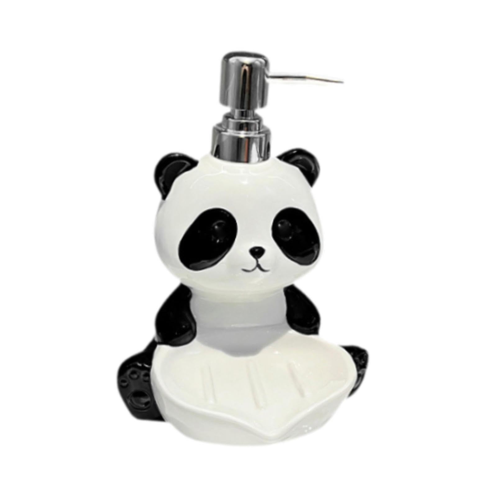 YIXANNX Panda Shaped Soap Dispenser with Pump Ceramic Easy Access Liquid Soap and Lotion in Fashionable Style Ceramic Lotion Dispenser Container with Dish