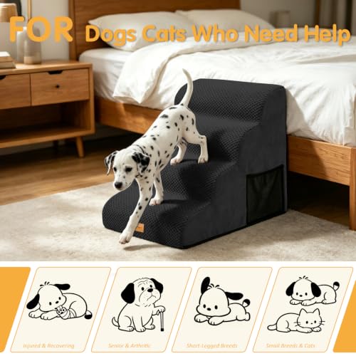 Image of Topmart High Density Foam Dog Steps 4 Tiers, Extra Wide Deep Pet Steps | Non-Slip Dog Stairs Ramp for Bed, Soft Foam Cat Ladder, Best for Older Injured, Older Pets, Cats with Joint Pain