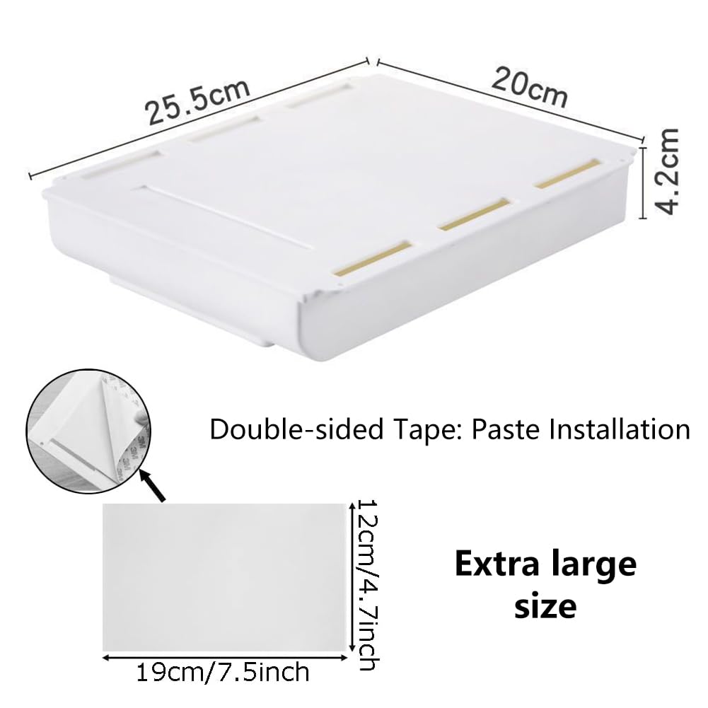 Cajón Debajo Del Escritorio,Organizador de Cajones Autoadhesivo,Almacenamiento Extensible Cajones Escritorio,Organizador de Cajones Caja de Almacenamiento Mini,Cajón Oculto,Blanco,25.5×20×4.2cm (4)