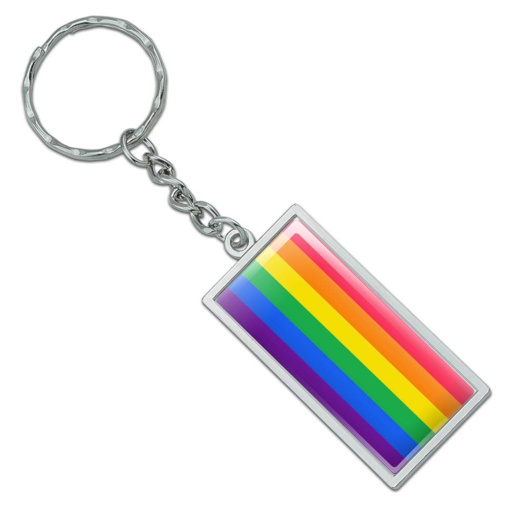 GRAPHICS & MORE Rainbow Pride Gay Lesbian Contemporary Rectangle Keychain in Chrome Plated Metal