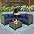BPTD Patio Furniture Set Outdoor Furniture Set Sectional Sofa Couch PE Wicker Conversation Sets with Storage Box Glass Top Table for Balcony Lawn and Garden ? (Expresso-Navy Blue, Couch)