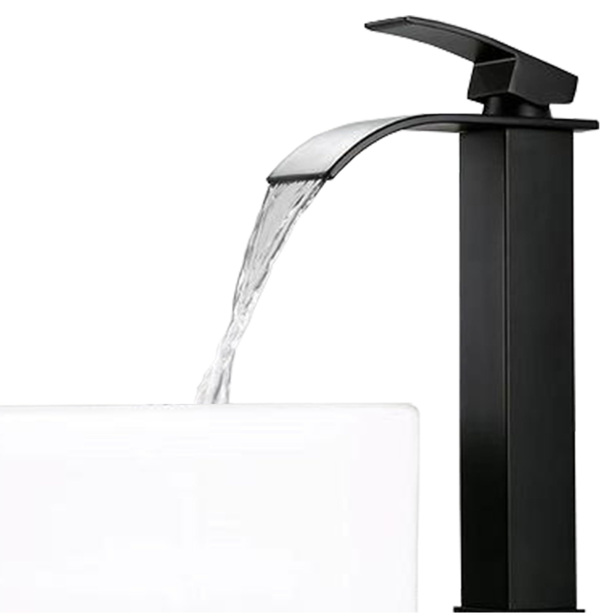 ATEK Black Waterfall Tall Basin Mixer TapSingle Lever Square Mono Bathroom Sink Tap For Hot & Cold Water from B&Q