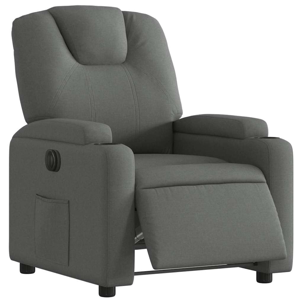 Poltrona relax elettrica in tessuto grigio scuro con imbottitura, poggiapiedi e braccioli, 74 x 88 x 97 cm, poltrona TV per soggiorno, angolo lettura, ufficio e camera degli ospiti, con