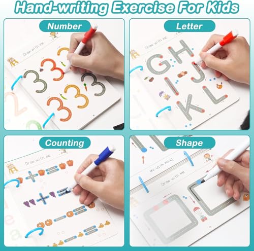 Image of SHINETOY 64 Pages Magical Tracing Workbook Set, Hand Writing Pen Control Training Book for Learning to Write The Alphabets & Numbers, Preschool Educational Reusable Learning Book for Kids