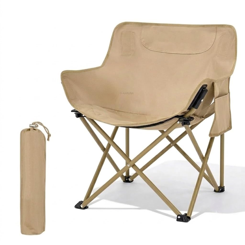 Folding Camping Chair for Adults with Carry Bag, Portable Outdoor Moon Chair, Heavy Duty Steel Frame & Nylon Base Fabric for Camping, Beach, Fishing, Picnic, Lawn & Travel (Khakhi)-image-49